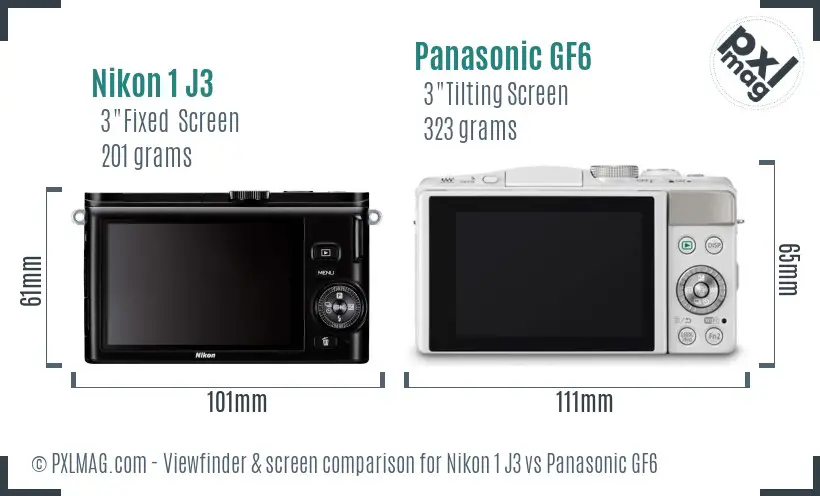 Nikon 1 J3 vs Panasonic GF6 Screen and Viewfinder comparison