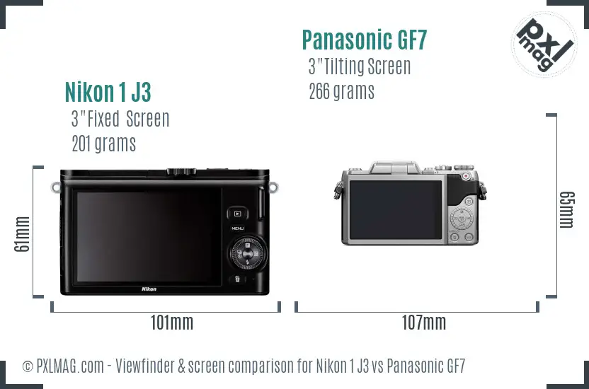 Nikon 1 J3 vs Panasonic GF7 Screen and Viewfinder comparison