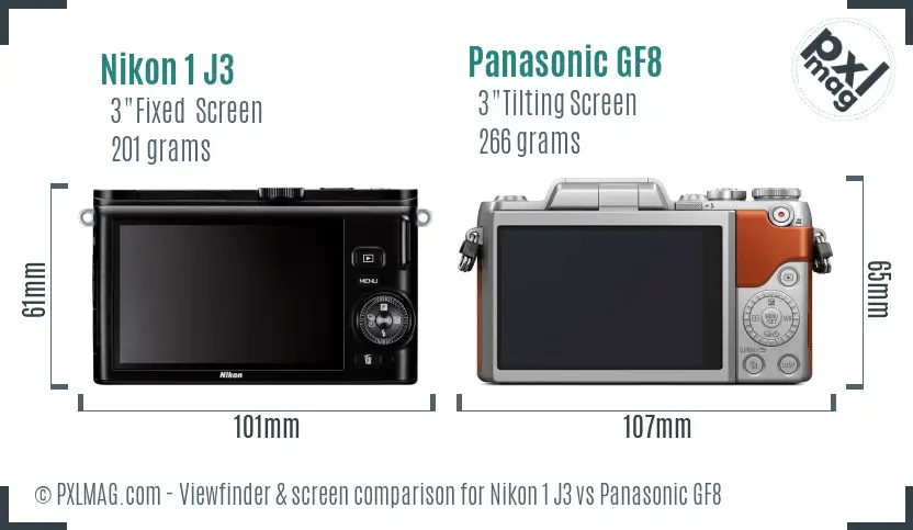 Nikon 1 J3 vs Panasonic GF8 Screen and Viewfinder comparison