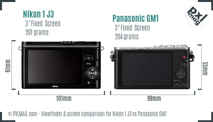 Nikon 1 J3 vs Panasonic GM1 Screen and Viewfinder comparison