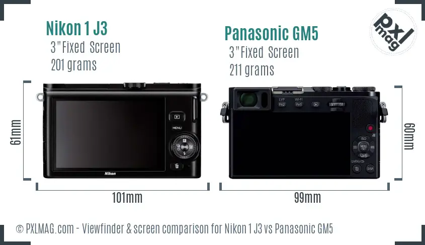 Nikon 1 J3 vs Panasonic GM5 Screen and Viewfinder comparison
