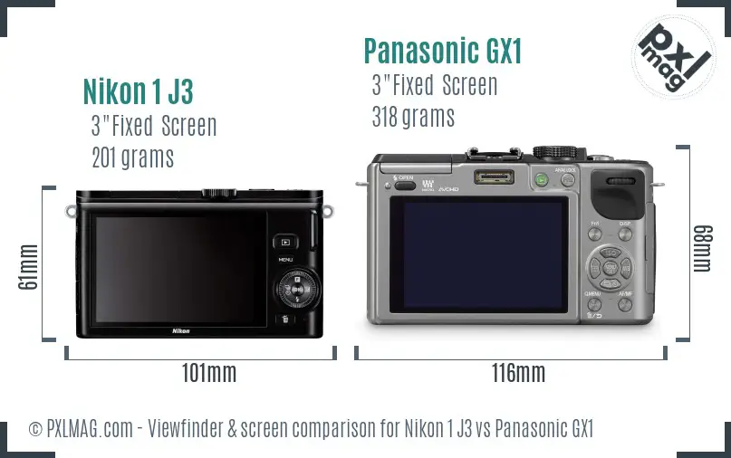 Nikon 1 J3 vs Panasonic GX1 Screen and Viewfinder comparison