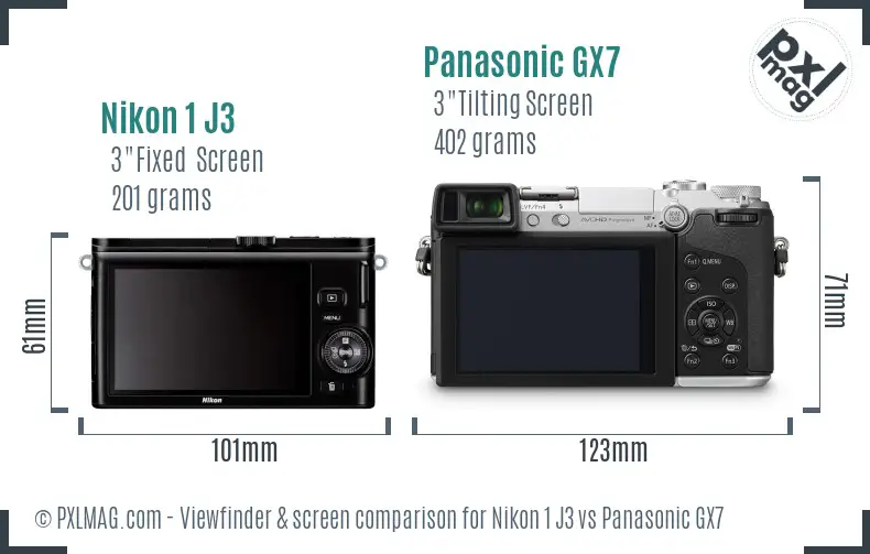 Nikon 1 J3 vs Panasonic GX7 Screen and Viewfinder comparison