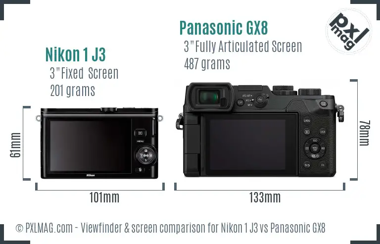 Nikon 1 J3 vs Panasonic GX8 Screen and Viewfinder comparison