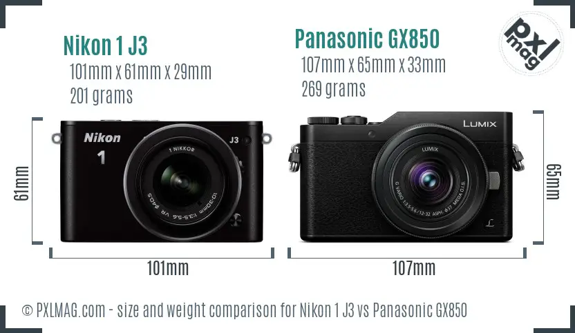 Nikon 1 J3 vs Panasonic GX850 size comparison Nikon 1 J3 vs Panasonic GX850 size comparison