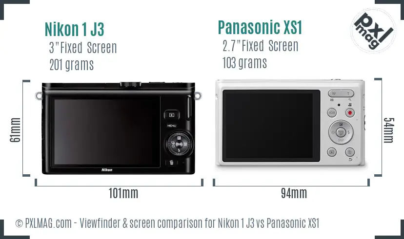 Nikon 1 J3 vs Panasonic XS1 Screen and Viewfinder comparison