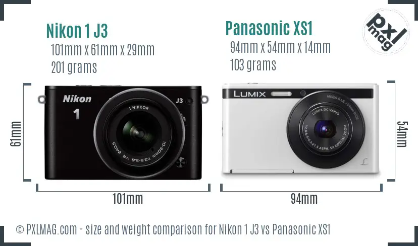 Nikon 1 J3 vs Panasonic XS1 size comparison
