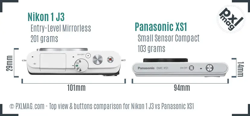 Nikon 1 J3 vs Panasonic XS1 top view buttons comparison