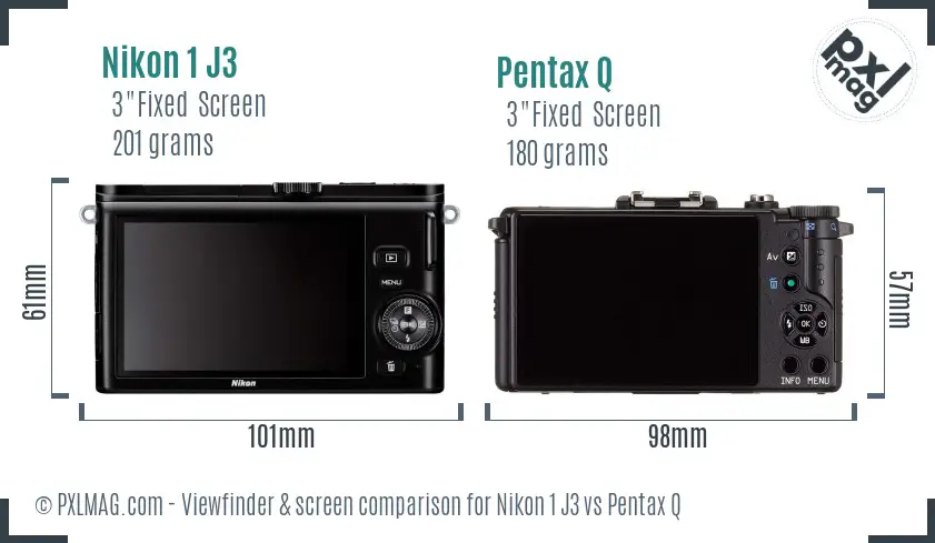 Nikon 1 J3 vs Pentax Q Screen and Viewfinder comparison