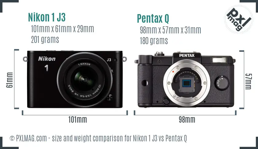 Nikon 1 J3 vs Pentax Q size comparison