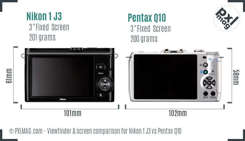 Nikon 1 J3 vs Pentax Q10 Screen and Viewfinder comparison