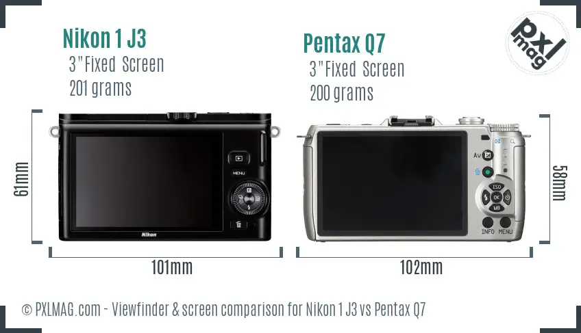 Nikon 1 J3 vs Pentax Q7 Screen and Viewfinder comparison