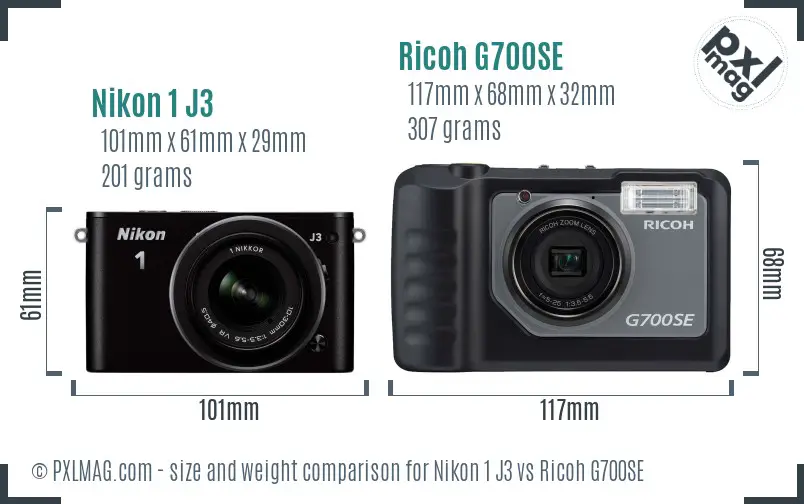 Nikon 1 J3 vs Ricoh G700SE size comparison Nikon 1 J3 vs Ricoh G700SE size comparison