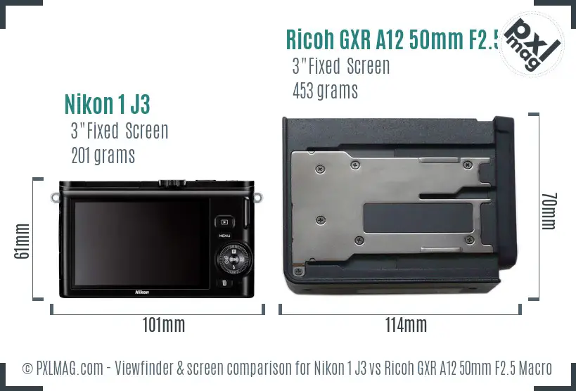 Nikon 1 J3 vs Ricoh GXR A12 50mm F2.5 Macro Screen and Viewfinder comparison