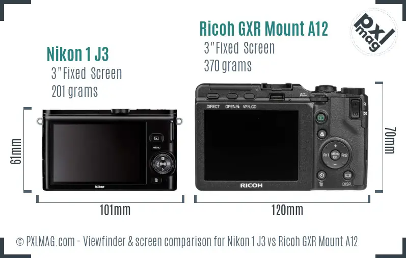 Nikon 1 J3 vs Ricoh GXR Mount A12 Screen and Viewfinder comparison