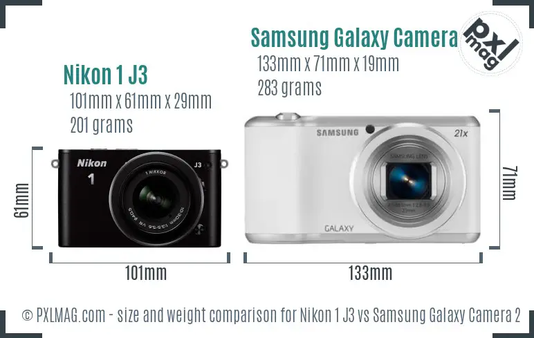 Nikon 1 J3 vs Samsung Galaxy Camera 2 size comparison