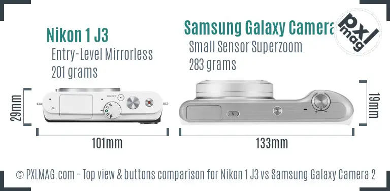 Nikon 1 J3 vs Samsung Galaxy Camera 2 top view buttons comparison
