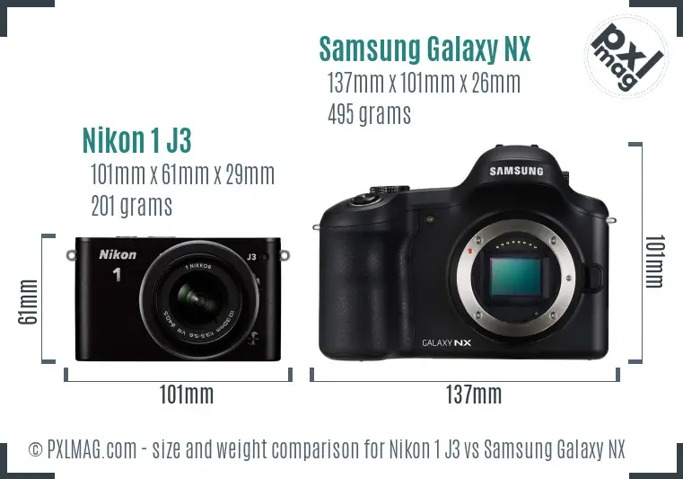 Nikon 1 J3 vs Samsung Galaxy NX size comparison