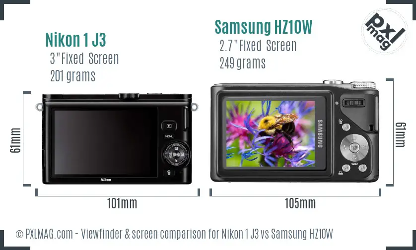 Nikon 1 J3 vs Samsung HZ10W Screen and Viewfinder comparison