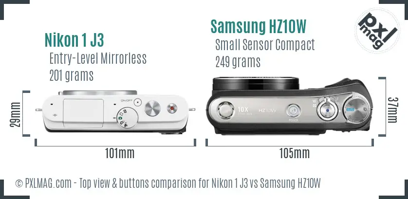 Nikon 1 J3 vs Samsung HZ10W top view buttons comparison