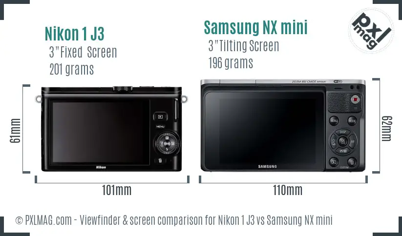 Nikon 1 J3 vs Samsung NX mini Screen and Viewfinder comparison