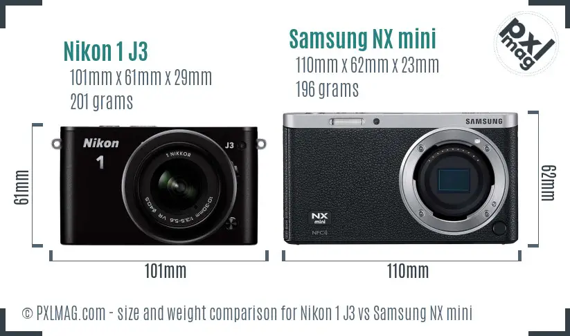 Nikon 1 J3 vs Samsung NX mini size comparison
