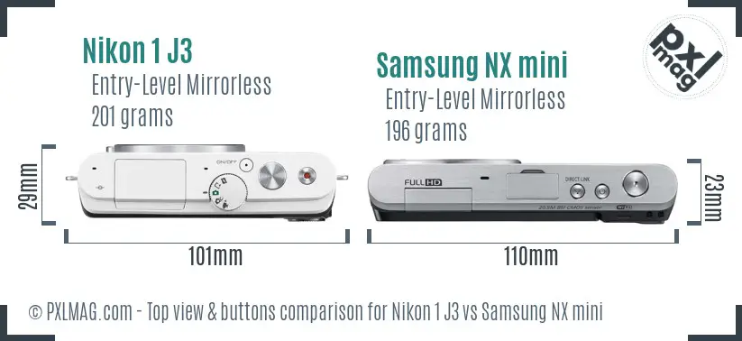 Nikon 1 J3 vs Samsung NX mini top view buttons comparison