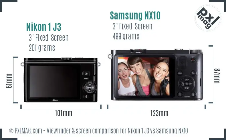 Nikon 1 J3 vs Samsung NX10 Screen and Viewfinder comparison