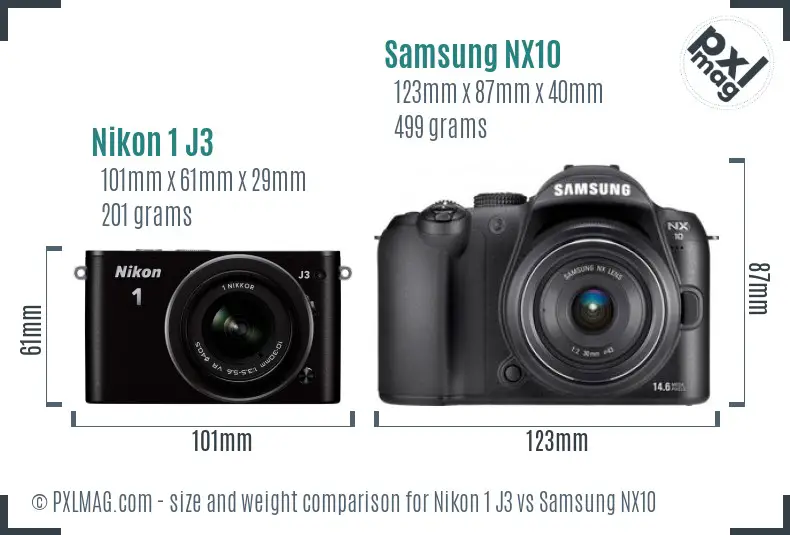 Nikon 1 J3 vs Samsung NX10 size comparison