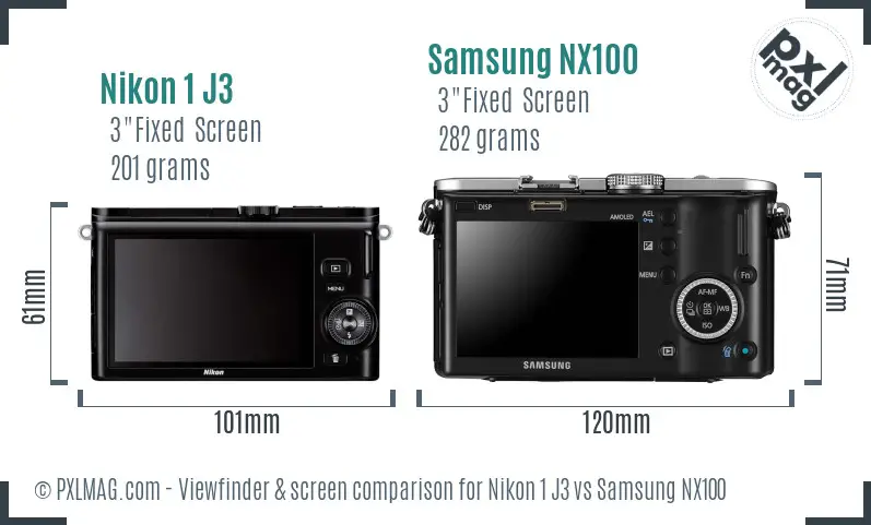 Nikon 1 J3 vs Samsung NX100 Screen and Viewfinder comparison