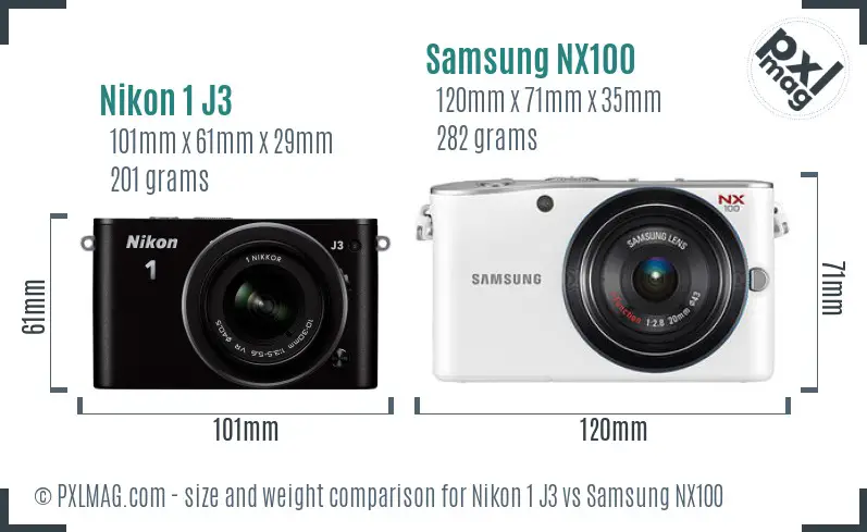 Nikon 1 J3 vs Samsung NX100 size comparison