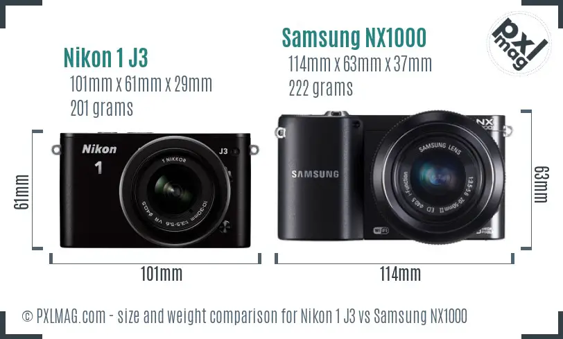 Nikon 1 J3 vs Samsung NX1000 size comparison