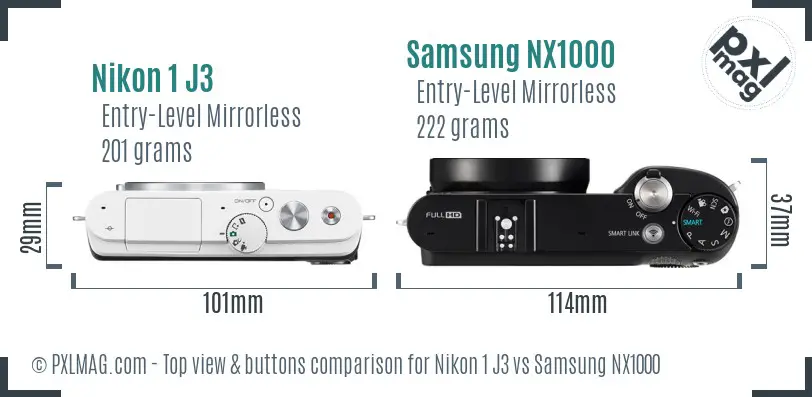 Nikon 1 J3 vs Samsung NX1000 top view buttons comparison