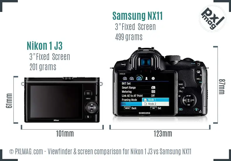 Nikon 1 J3 vs Samsung NX11 Screen and Viewfinder comparison
