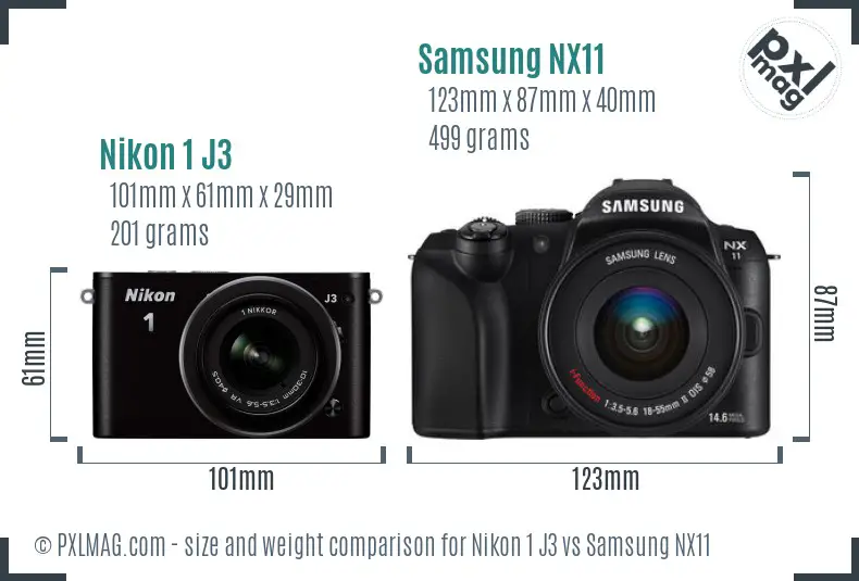 Nikon 1 J3 vs Samsung NX11 size comparison