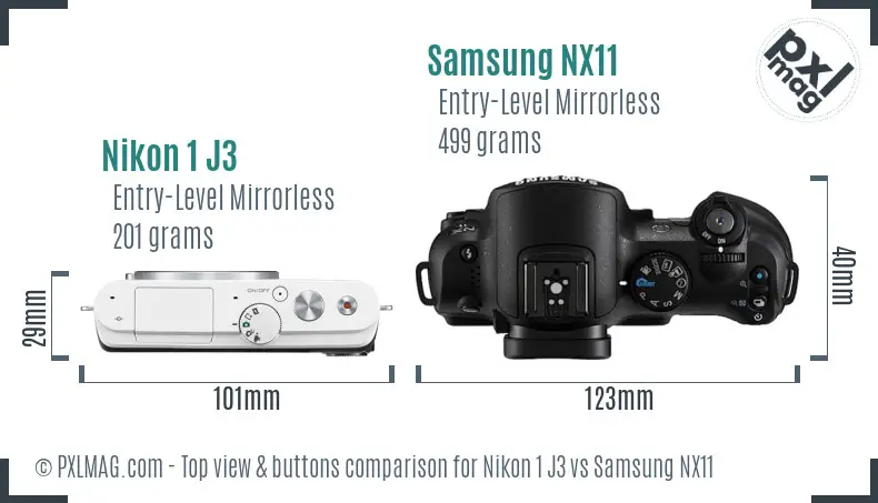 Nikon 1 J3 vs Samsung NX11 top view buttons comparison