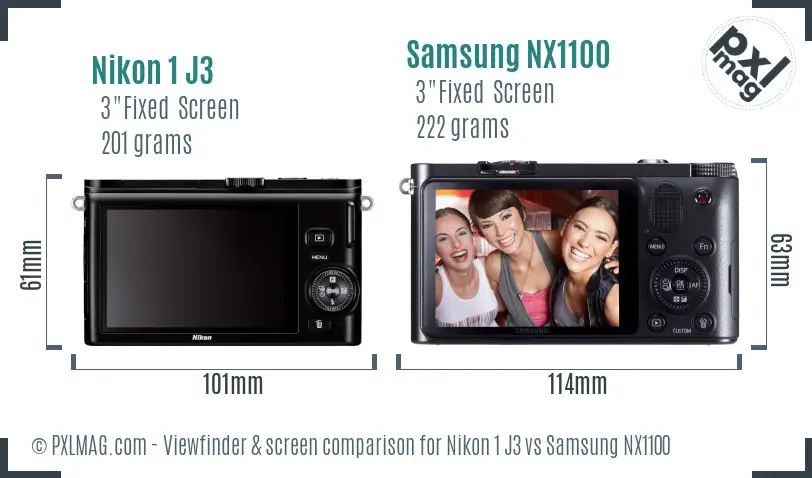 Nikon 1 J3 vs Samsung NX1100 Screen and Viewfinder comparison
