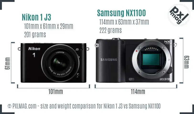 Nikon 1 J3 vs Samsung NX1100 size comparison