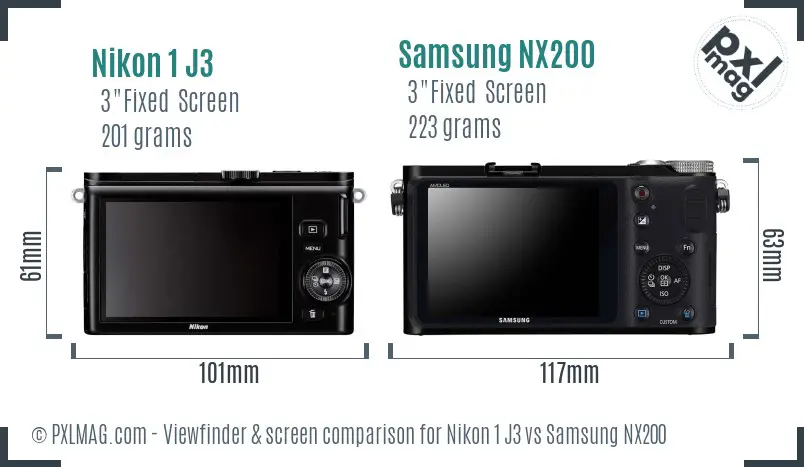 Nikon 1 J3 vs Samsung NX200 Screen and Viewfinder comparison