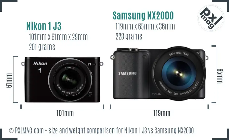 Nikon 1 J3 vs Samsung NX2000 size comparison