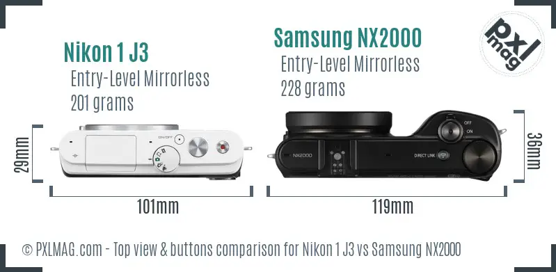 Nikon 1 J3 vs Samsung NX2000 top view buttons comparison
