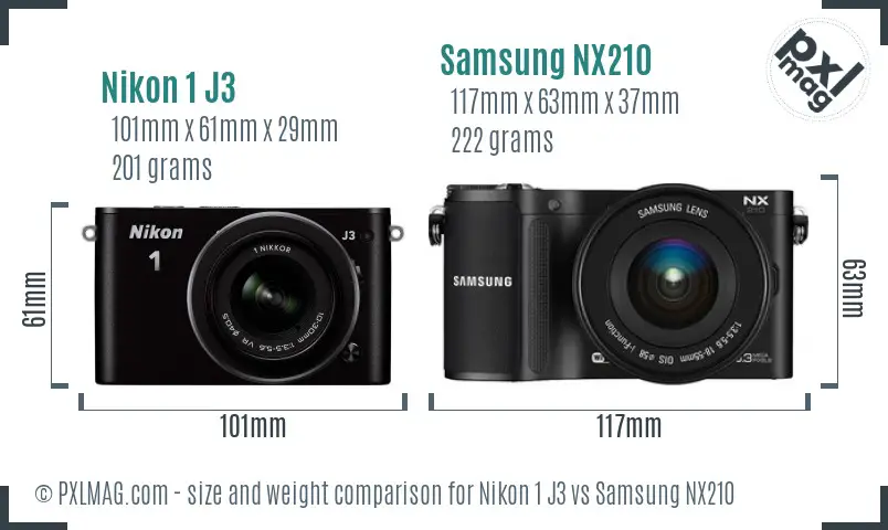 Nikon 1 J3 vs Samsung NX210 size comparison Nikon 1 J3 vs Samsung NX210 size comparison