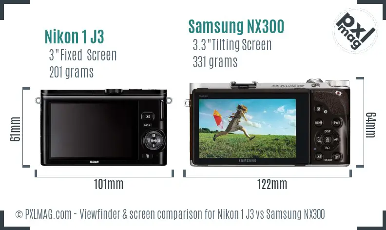 Nikon 1 J3 vs Samsung NX300 Screen and Viewfinder comparison