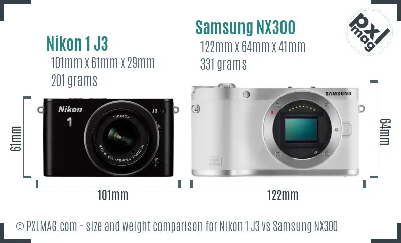 Nikon 1 J3 vs Samsung NX300 size comparison