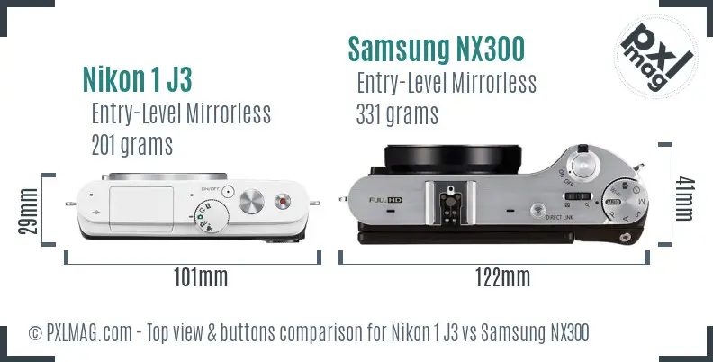 Nikon 1 J3 vs Samsung NX300 top view buttons comparison