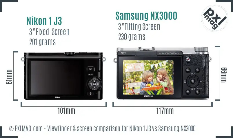 Nikon 1 J3 vs Samsung NX3000 Screen and Viewfinder comparison