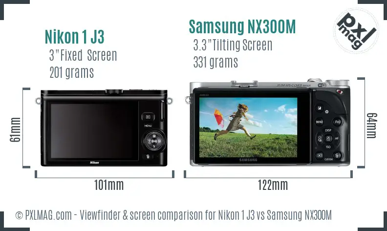 Nikon 1 J3 vs Samsung NX300M Screen and Viewfinder comparison