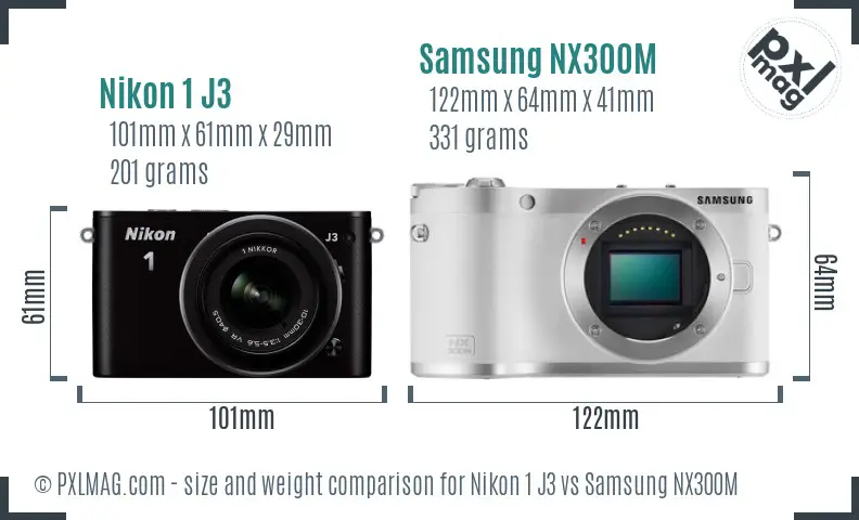 Nikon 1 J3 vs Samsung NX300M size comparison
