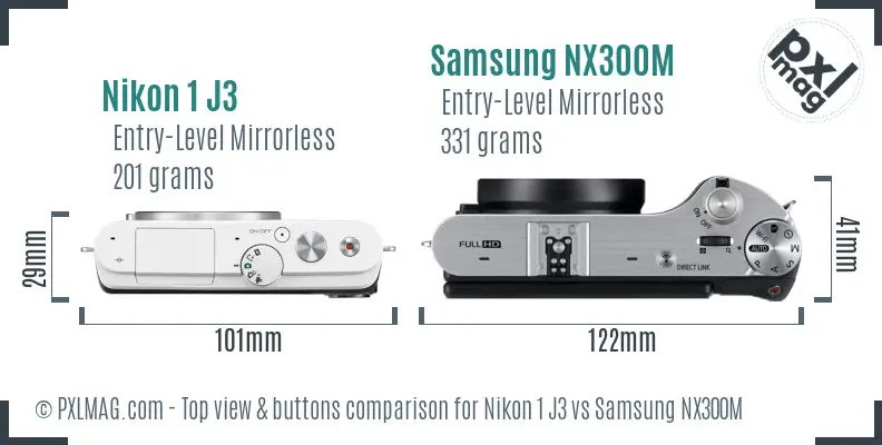 Nikon 1 J3 vs Samsung NX300M top view buttons comparison