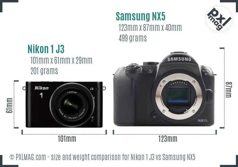 Nikon 1 J3 vs Samsung NX5 size comparison